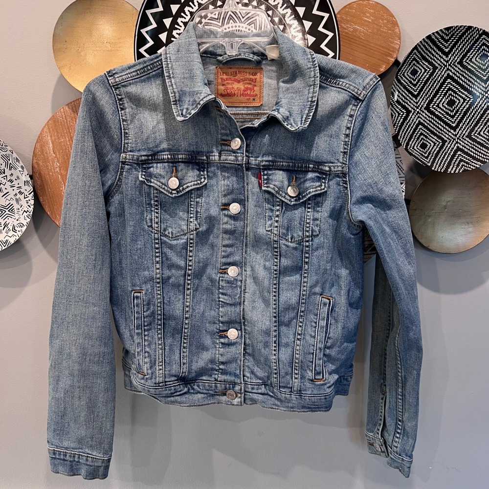 Levis Womens Medium Wash Stretch Denim Trucker Jacket Blue Size M 29945-0012